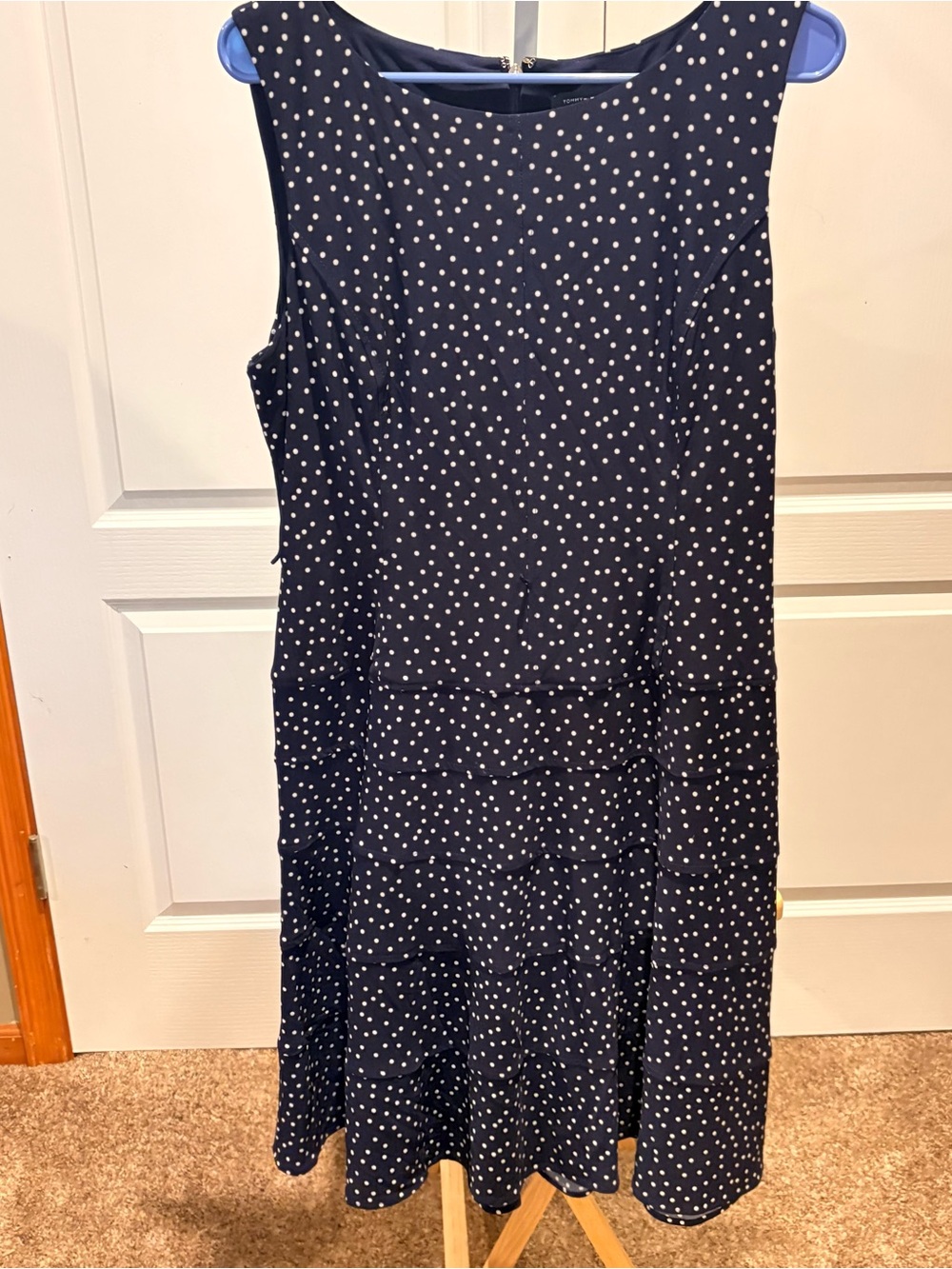 Title: Tommy Hilfiger Size 12 Navy White Polka Dot Sleeveless Midi Dress